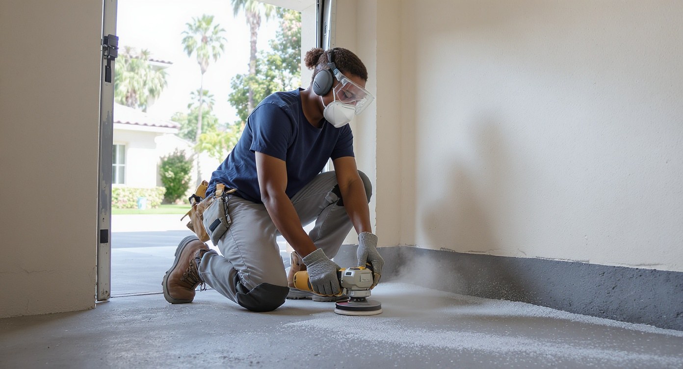 Floor prep underway - diamond grinding a concrete slab
