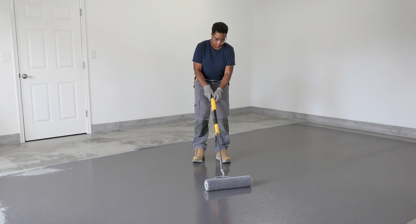 Garage floor before and after epoxy coating